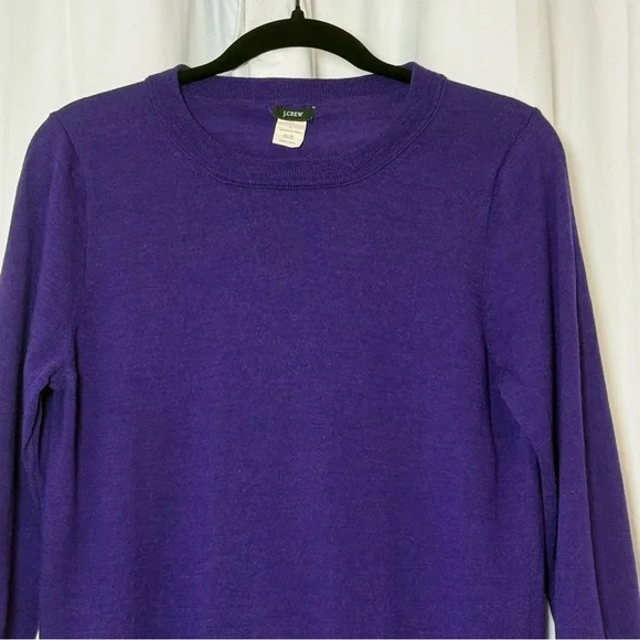 J.Crew 100% Merino Wool Lightweight 3/4 Sleeve Sweater Women’s Large Purple - Picture 4 of 9